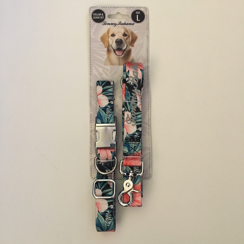 Dog Collar (L) and Leash Set Floral Tropical Print for Large Dogs - Tommy Bahama